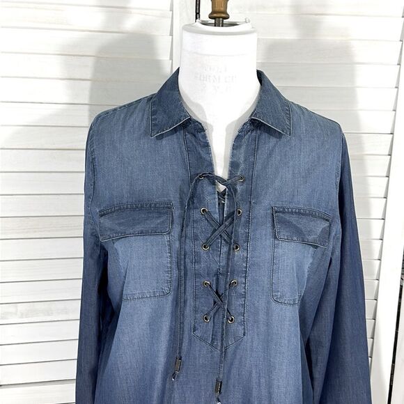 Chico’s Shirt Size 2 (12) Lace Up Cotton Popover - Picture 9 of 16